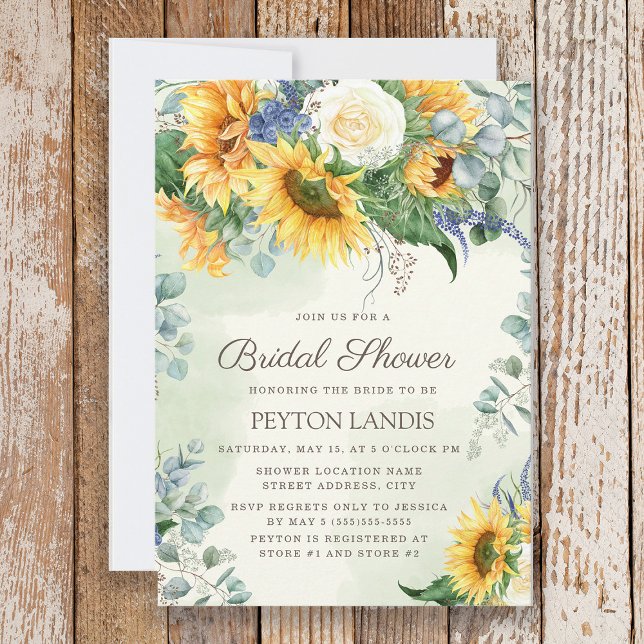 Convite Chá de Bebê de Girassóis Folhas de Eucalipto (Sunflowers and eucalyptus bridal shower invitation)
