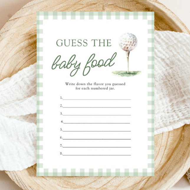 Convite Chá de Bebê de Golfe em Verde Sage - Adivinhe a Co (Sage Green Golf Baby Shower Guess The Baby Food Game)