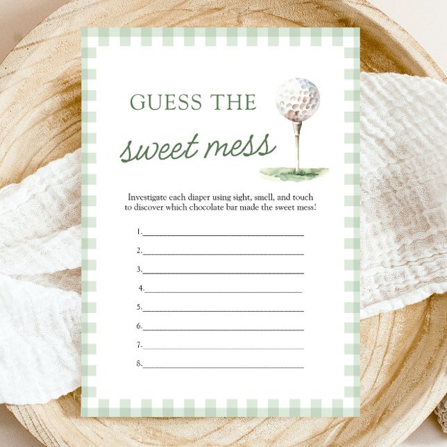 Convite Chá de Bebê de Golfe Verde Salvia Adivinhe a Doce  (Sage Green Golf Baby Shower Guess The Sweet Mess)