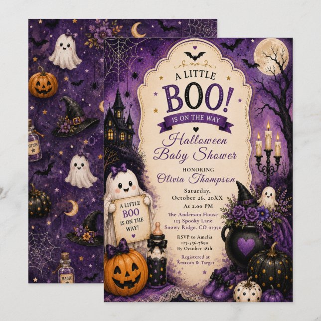 Convite Chá de Bebê de Halloween (Frente/Verso)