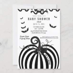 Convite Chá de Bebê de Halloween com Abóbora Preto e Branc