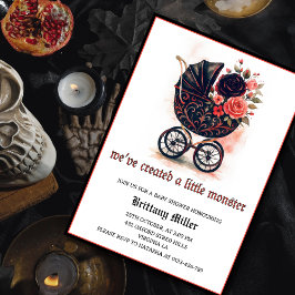 Convite Chá de Bebê de Halloween com Carrinho Gótico