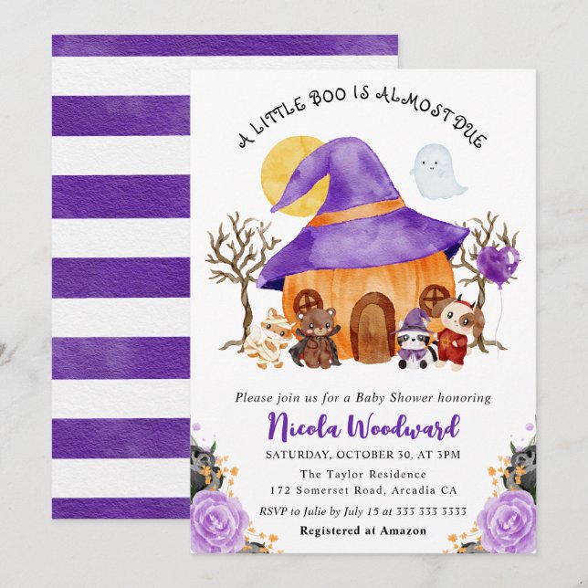 Convite Chá de Bebê de Halloween de Truque ou Travessura e (Frente/Verso)