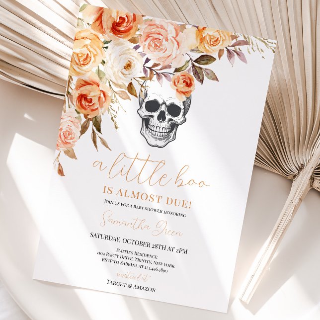 Convite Chá de Bebê de Halloween Floral Skull (Criador carregado)