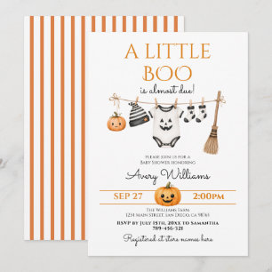 Convite Chá de Bebê de Halloween Minimal Little Boo