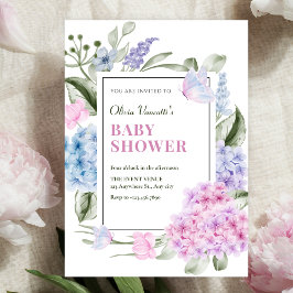 Convite Chá de bebê de hortênsia floral estética