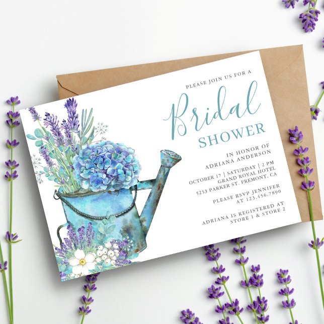 Convite Chá de Bebê de Hydrangea Azul e Lavanda (Criador carregado)
