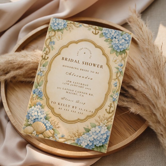 Convite Chá de Bebê de Hydrangea Costeira Vintage (Criador carregado)