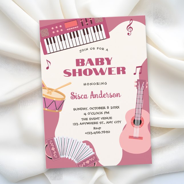 Convite Chá de bebê de instrumentos musicais rosa (Criador carregado)