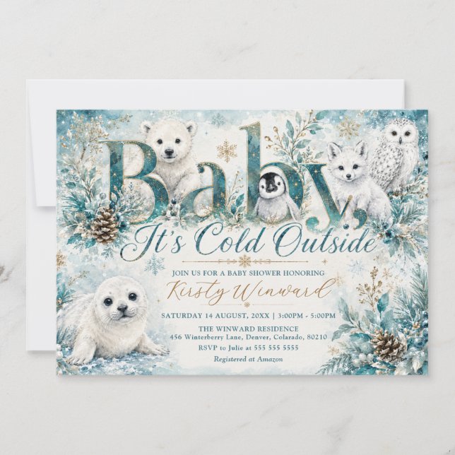 Convite Chá de Bebê de Inverno Baby It's Cold Outside (Frente)