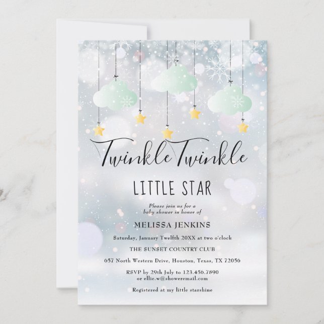 Convite Chá de Bebê de Inverno Twinkle Twinkle Little Star (Frente)