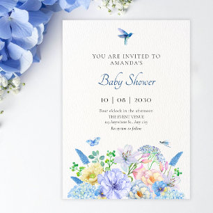 Convite Chá de bebê de jardim floral azul estético