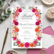 Chá de Bebê de Jardim Floral Cor-de-Rosa e Laranja