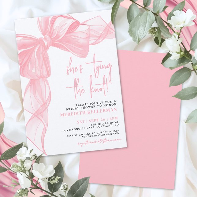 Convite Chá de Bebê de Laço Rosa Elegante (Elegant Pink Bow Bridal Shower Invitation)