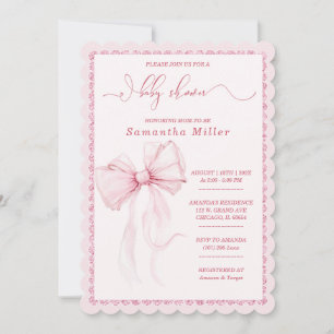 Convite Chá de Bebê de Laço Rosa Elegante para Meninas