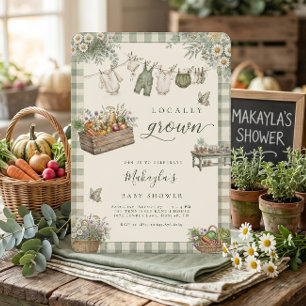 Convite Chá de Bebê de Legumes de Jardim Cultivados Localm