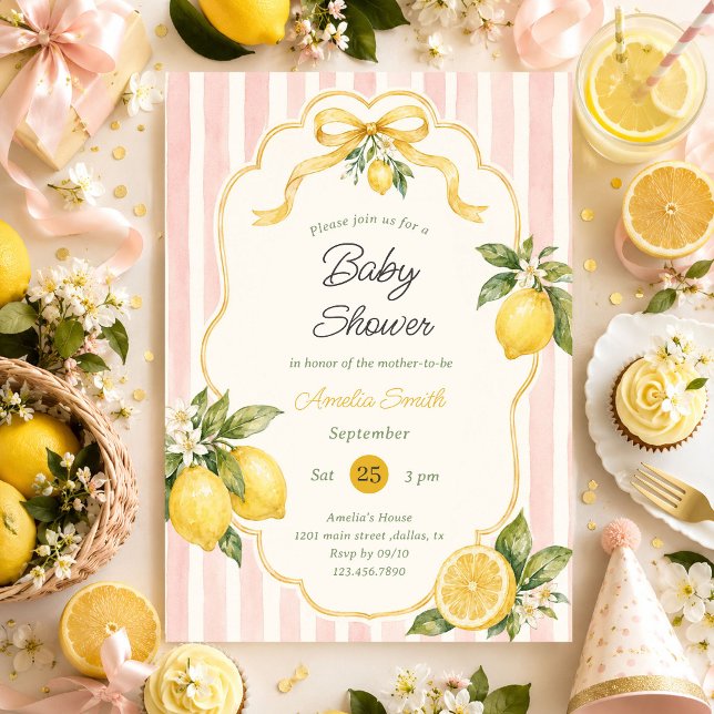 Convite Chá de Bebê de Limão Cítrico Floral (Criador carregado)