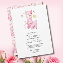 Chá de Bebê de Llama Rosa em Aquarela