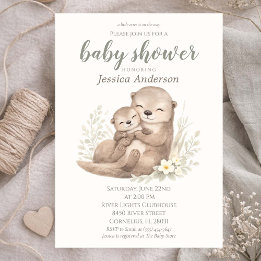 Convite Chá de Bebê de lontra Boho Cottagecore Neutro em G