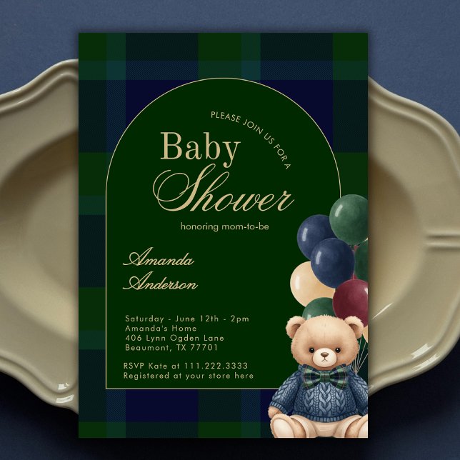 Convite Chá de Bebê de Luxo Clássico do Urso Teddy Polo Pr (Criador carregado)