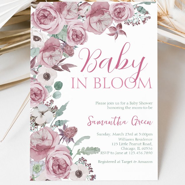 Convite Chá de Bebê de Menina Baby em Flor (Criador carregado)