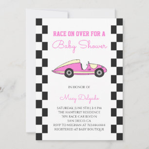 Convite Chá de Bebê de Menina com Carro de Corrida Retro R