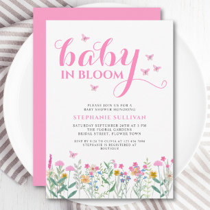 Convite Chá de Bebê de Menina com Flor de Campo Baby in Bl