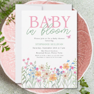 Convite Chá de Bebê de Menina com Flores Silvestres Baby i
