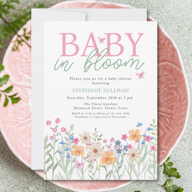 Convite Chá de Bebê de Menina com Flores Silvestres Baby i (Criador carregado)