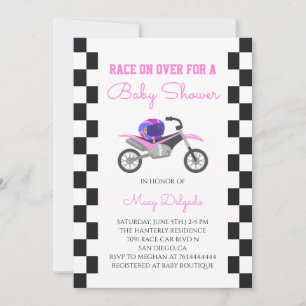 Convite Chá de Bebê de Menina Cor-de-Rosa de Moto Off-Road