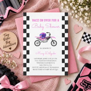 Convite Chá de Bebê de Menina Cor-de-Rosa de Moto Off-Road
