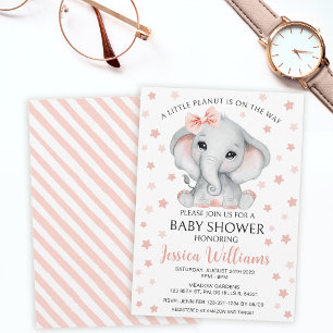 Convite Chá de bebê de menina elefante rosa água-forte fof
