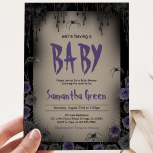 Convite Chá de Bebê de Menina Roxo de Halloween