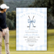 Chá de bebê de menino azul xadrez golfe novato no