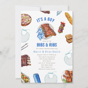 Convite Chá de Bebê de Menino com Churrasco Bibs & Ribs