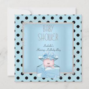 Convite Chá de Bebê de Menino Fofo Azul Branco Preto