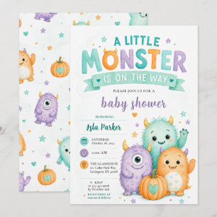 Convite Chá de Bebê de Monstro Fofo de Halloween