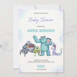 Convite Chá de bebê de monstros de desenho animado colorid