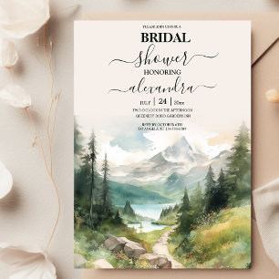 Convite Chá de Bebê de Montanhas em Aquarela e Floresta de