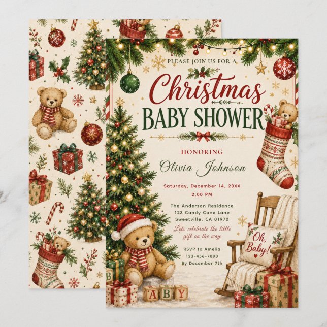 Convite Chá de Bebê de Natal (Frente/Verso)