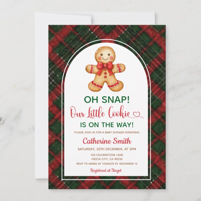 Convite Chá de Bebê de Natal Clássico de Pão de Mel (Frente)