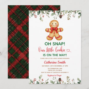 Convite Chá de Bebê de Natal Clássico Plaid Gingerbread