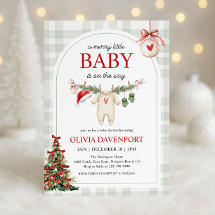 Convite Chá de Bebê de Natal com Gingham de Inverno Alegre