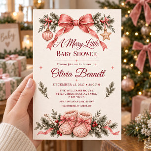 Convite Chá de Bebê de Natal com Laço Rosa