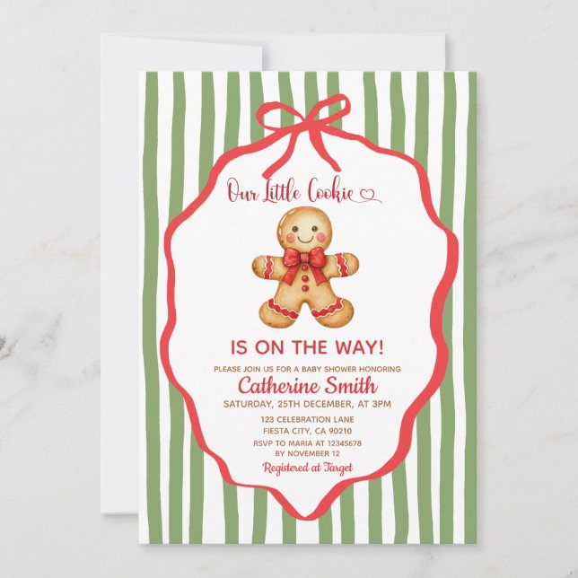 Convite Chá de Bebê de Natal Cute Preppy de Pão de Mel (Frente)