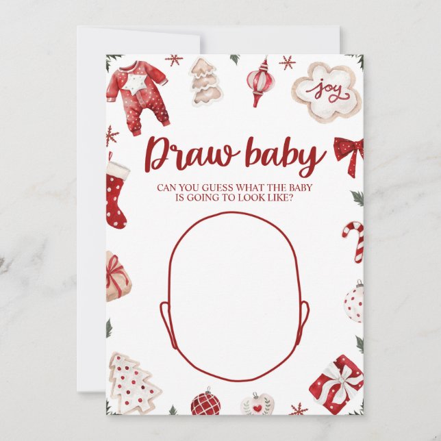 Convite Chá de Bebê de Natal de Inverno Desenhe o Bebê Jog (Frente)
