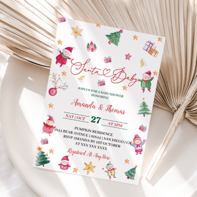 Convite Chá de Bebê de Natal de Inverno Santa Baby (Criador carregado)