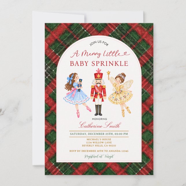 Convite Chá de Bebê de Natal do Ballet Quebra-Nozes  (Frente)