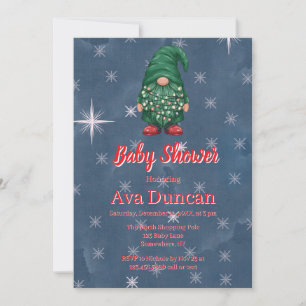 Convite Chá de Bebê de Natal do Gnome Verde Aquarela