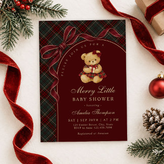 Convite Chá de Bebê de Natal do Ursinho com Laço Vintage